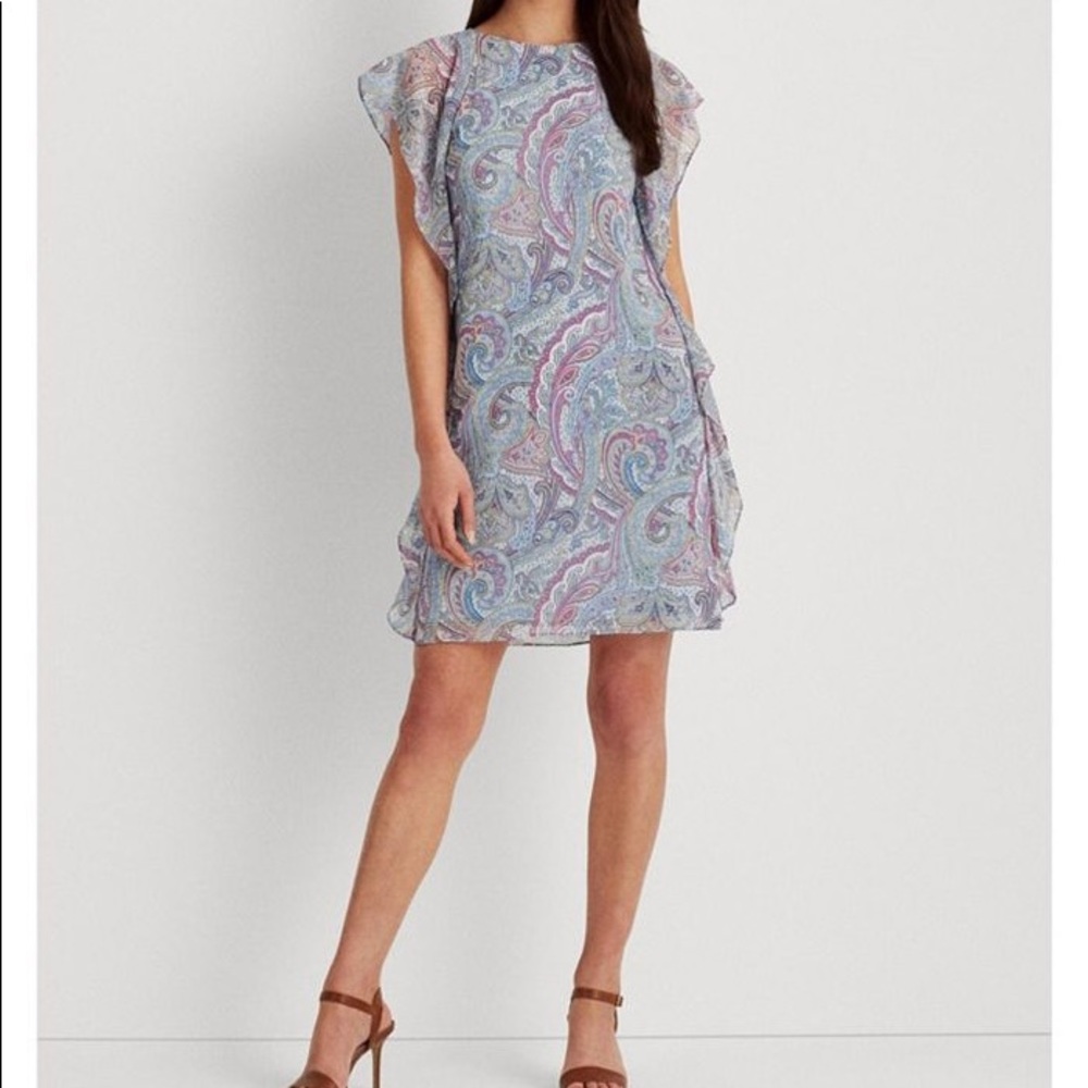 Lauren Ralph Lauren Petite Ruffled Georgette Shift Dress - Picture 1 of 9
